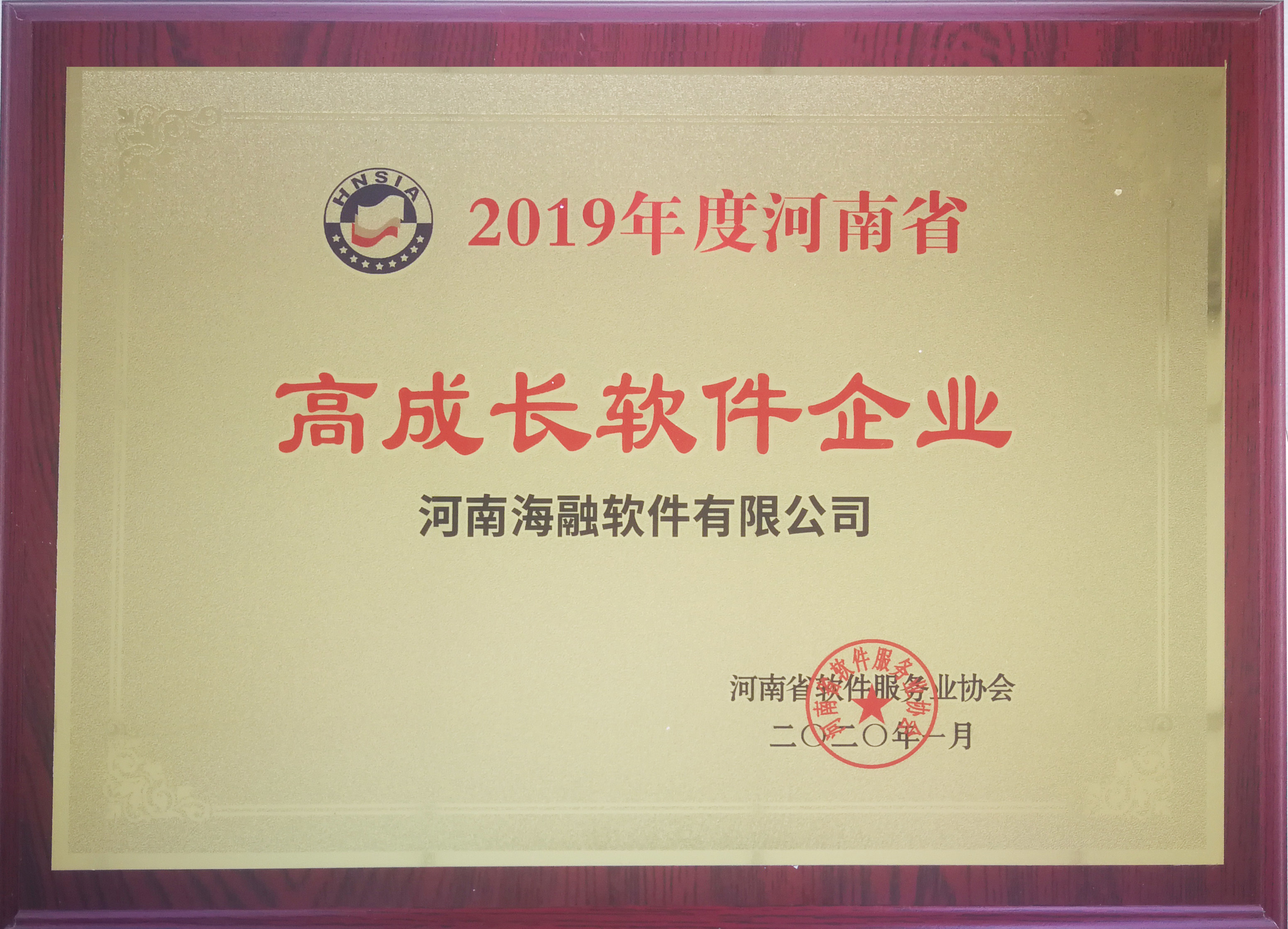 喜报!海融软件荣获2019年度河南省高成长软件企业